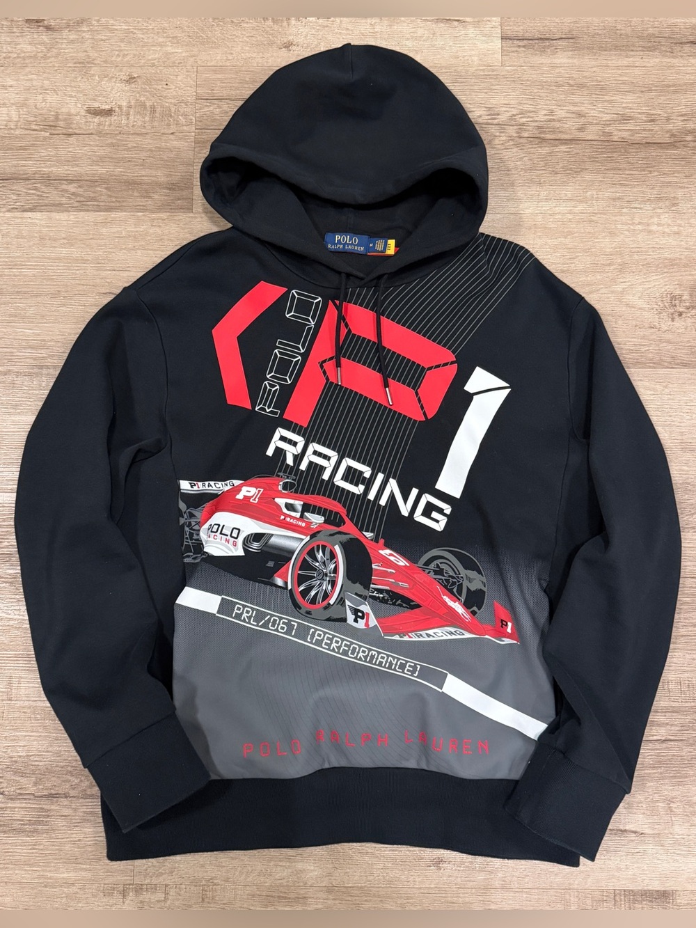 Polo Ralph Lauren Black Red F1 Racing Graphic Sweatshirt Hoodie